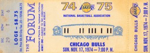 1974 NBA Season_Los Angeles Lakers vs. Chicago Bulls_The Forum_Lakers Ticket Stub Art